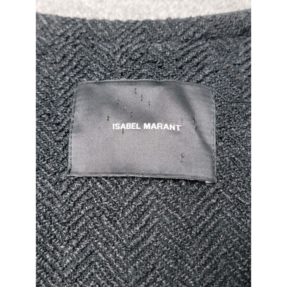 Isabel Marant Women's Wool Blend Herringbone Coat Black Leather Trim - Picture 4 of 9